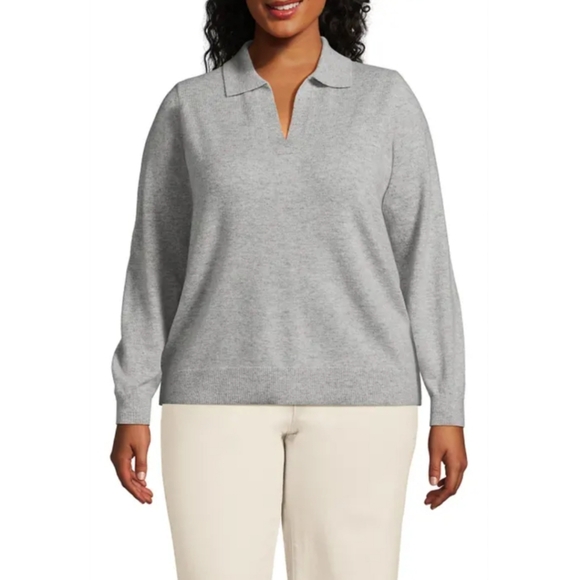Lands' End Knit Polo Collar Sweater Gray Womens Plus Size 3X Versatile Classic - Picture 1 of 6